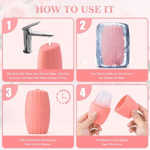 2 PACK Reusable Cube Silicone Mold Ice Roller For Face Cold Therapy Facial Massage Roller (Pink + Blue) - Image 4