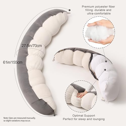 Peallow(Pat. Pend) – Long Round Body Pillow for Adults, Bolster Pillow for Sleeping, Soft and Supportive Pillow for Sleeping & Lumbar Support (Gray-White, 47") - Image 3