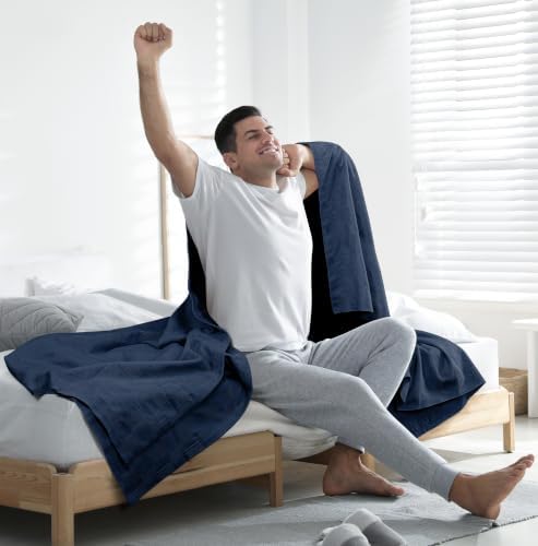 Utopia Bedding 100% Cotton Thermal Blanket Navy Throw, 50x60 Inches - Image 6