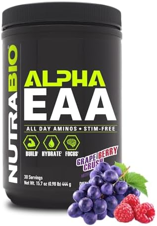 NutraBio Alpha EAA - All-Day Amino Acids for Muscle Growth and Hydration - Essential Amino Acids with Nootropics & Adaptogens- Full Spectrum EAA BCAA Powder - 30 Servings - Grape Berry Crush by NutraBio