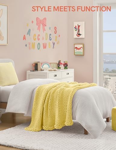 YnM Cooling Weighted Blanket, 100% Cotton Handmade Chunky Knitted Blanket, Weighted Lap, Breathable Heavy Blankets, Machine Washable Throw for Sleep or Home Decor (Yellow Lemon, 25x35 Inch, 3lbs) - Image 2