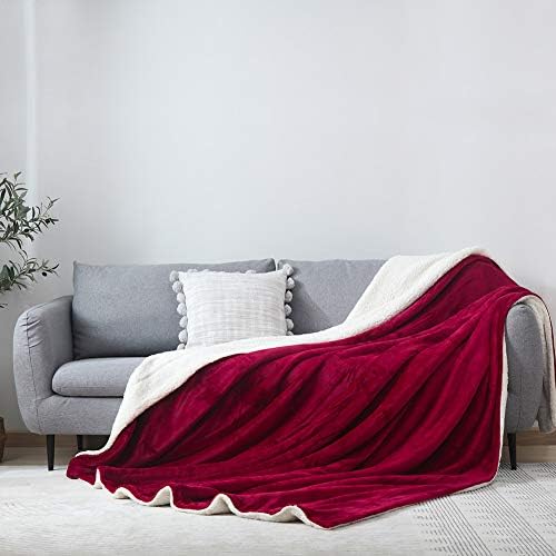 NANPIPER Bed Blanket Reversible Sherpa Flannel Blanket Super Soft Fuzzy Plush Fleece Microfiber (90"x90" Wine Red) Queen - Image 2