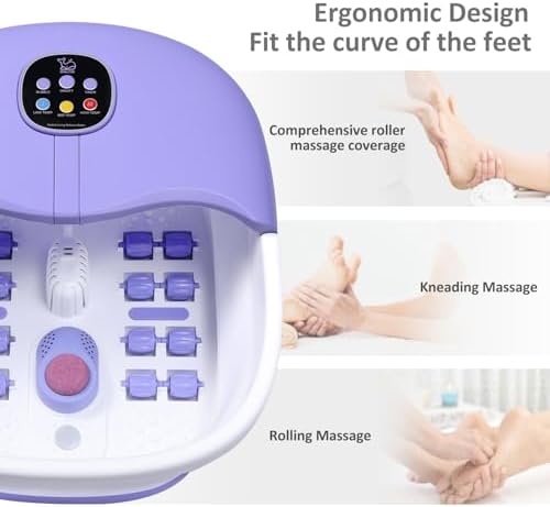 Collapsible Foot Spa Bath Massager with Heat Bubbles and Vibration Massage and Jets, 16oz Tea Tree Oil Foot Soak with Epsom Salt, Foot Bath Basin with Red Light & Remote - Purple - Image 5