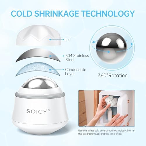 Ice Roller for Face and Eyes Body, Facial Ice Roller 360° Rotating Stainless Steel Ball Face Massager Fitness Cryosphere for Reduces Puffiness, Redness and Pain, Beauty Skin Care Tools - Image 3