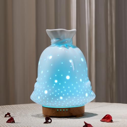 160ML Ceramic Diffuser for Essential Oils Lucky Bag Aromatherapy Diffuser Ultrasonic Cool Mist Humidifier with Intermittent Mist Modes Waterless Auto Off for Room Office by inrorans