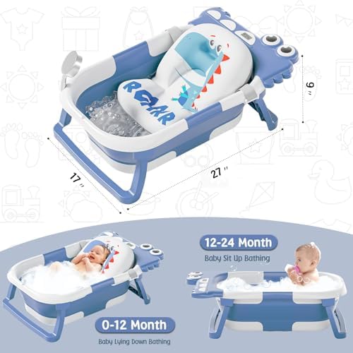 MoreFeel Collapsible Baby Bathtub for Newborn with Thermometer & 1 Hooded Towel & 1 Soft Floating Cushion,Portable Travel Bathtub with Drain Hole, Durable Foldable Baby Tubs for Infants to Toddler - Image 2