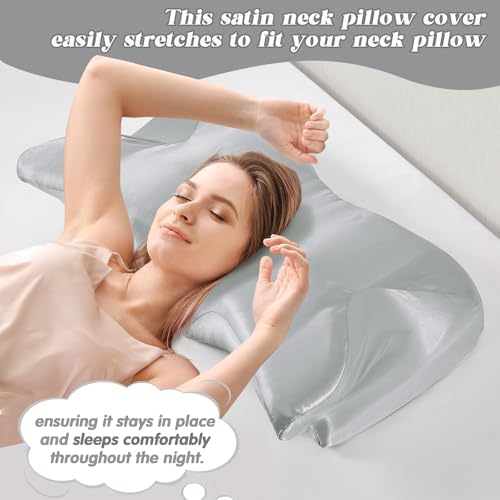 P Pothuiny Light Grey Satin Cervical Pillow Case Cover 2-Pack with Zipper - Image 5