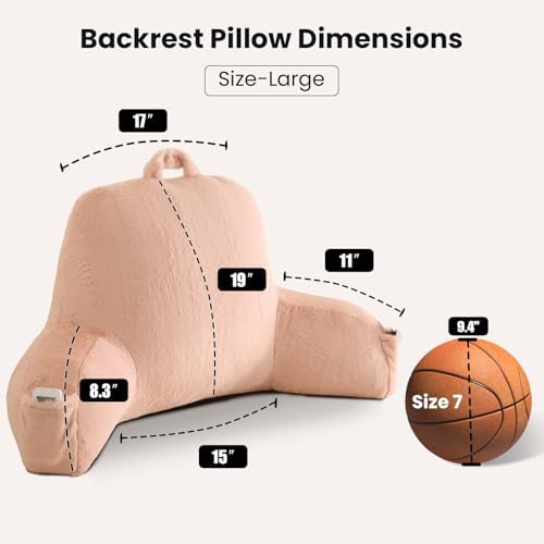 Large Plush Backrest Pillow for Sitting in Bed,Faux Fur,Pink - Image 3