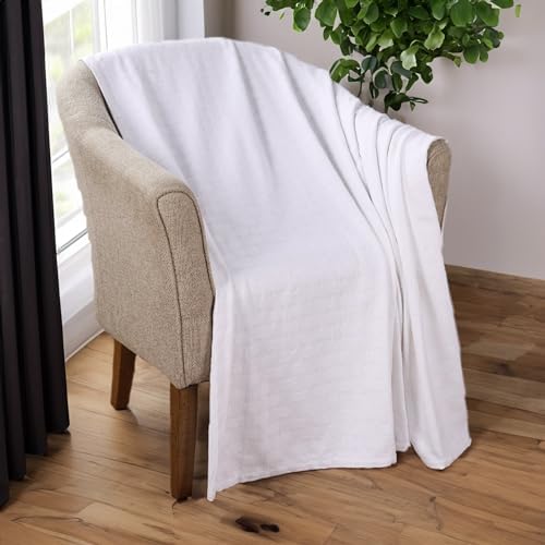 Superior Cotton Blanket Breathable All Season Comfy Bedding, Throw, White - Image 2