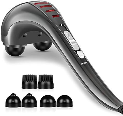 HANGSUN Handheld Back Massager for Pain Relief, Electric Double Head Percussion for Neck, Shoulder, Leg, Foot, Body Muscle Relaxation, Deep Tissue Massager MG460, Corded, 2.3 lbs, Metallic Gray by Unknown