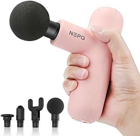 NEPQ Mini Massage Gun, SK6 Fascial Gun Portable Deep Tissue Percussion Muscle Back Head Massager for Pain Relief with 4 Massage Heads 4 Speed High-Intensity Vibration Rechargeable (Pink) by NEPQ