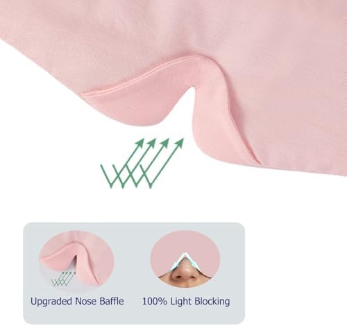 ALASKA BEAR Wraparound Style Organic Cotton Eye Mask with Padded Nose, Big Wide Headband and Large Coverage Ear Muff Sleeping Mask with Bottom Flap for Full Blackout, Soft Pink - Image 2