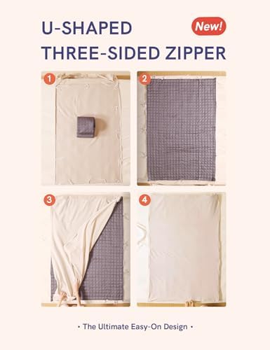 YnM Cotton Waffle Weave 3-Side Zipper Duvet Cover for Weighted Blankets | Easy on, Easy Off Coconut White, 48"x72" - Image 3