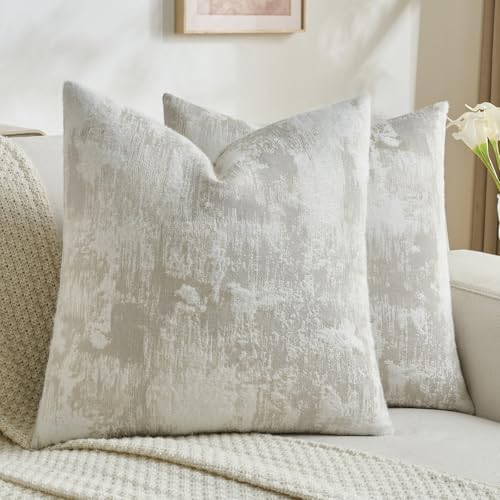 FUTEI Pack of 2 Faux Cashmere Throw Pillow Covers 18x18 Inch, Beige White by FUTEI
