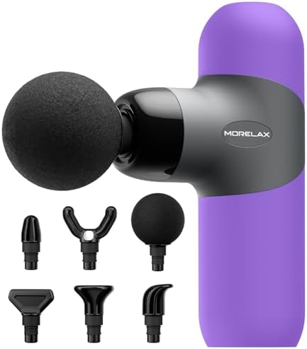 Morelax Mini Massage Gun Portable Deep Tissue Muscle Percussion Massager, Electric Handheld Sport Massager with 6 Massage Heads 4 Speed, Best Gift (Purple) by Morelax
