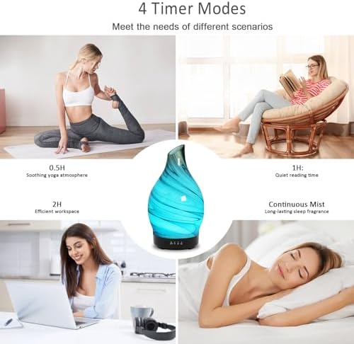 Essential Oil Diffuser 150ML, Glass Aromatherapy Diffuser with 4 Timer Settings & 7 Color Changing, Waterless Auto Shut-Off, Ultra Quiet Oil Diffuser, Mothers Day for Home, Office, Yoga, Spa - Image 5