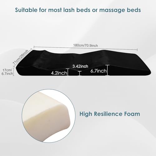 Lash Bed Topper, Ergonomic Curvy Massage Bed Topper Esthetician Bed Cushion, Non-Slip Spa Table Memory Foam Pad with Removable Cover, Ideal for Facials, Eyelash & Beauty Salon, 71"×28" Black - Image 3