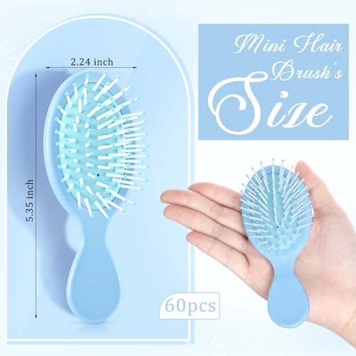 60 Pcs Macaron Blue Mini Hair Brushes Bulk for Blue Wedding Gifts Soft Bristles Adds Shine Scalp Massage and Detangling Travel Hair Combing for Women Spa Party Favors Homeless - Image 2