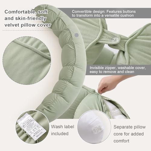 Peallow(Pat. Pend) – Long Round Body Pillow for Adults, Bolster Pillow for Sleeping, Soft and Supportive Pillow for Sleeping & Lumbar Support (Celadon Green,59") - Image 4