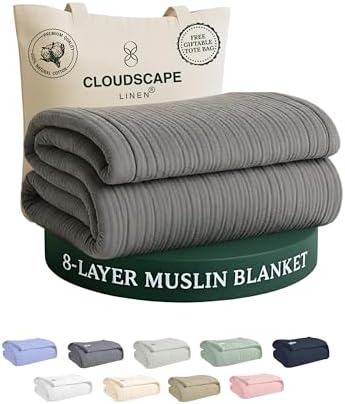 CLOUDSCAPE 8 Layer 100% Muslin Cotton Blanket Twin Size 68"x92" - Sharkskin by CloudScapeLinen