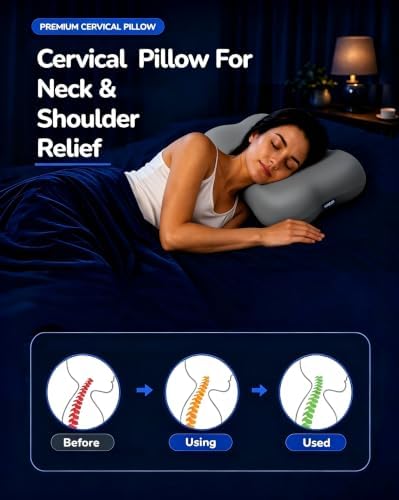 Cervical Neck Pillow for Sleeping, Memory Foam Pillows, Grey - Image 2