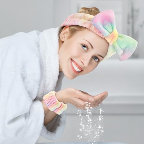 Wteehn 6pcs Headband and Wristband for Face Washing, Makeup Spa Skincare Headband, Skin Care Face Wash Headbands Wrist Bands Tools Set, for Women and Teen Girls Gifts - Image 2