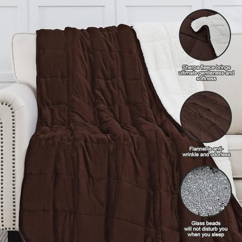 yescool Weighted Blanket for Adults (20 lbs, 60" x 80", Brown) Heavy Blanket for Sleeping Perfect for 140-160 lbs, Queen Size Breathable Blanket with Premium Glass Bead, Machine Washable - Image 6