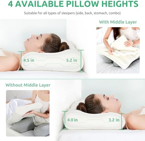 UTTU Cervical Pillow for Neck Pain Relief, Memory Foam Neck Pillow for Sleeping, Adjustable Orthopedic Sandwich Pillow, Contour Cooling for Side Back Stomach Sleeper, King(27.6"×15.7"×5.2"/4.5") - Image 4