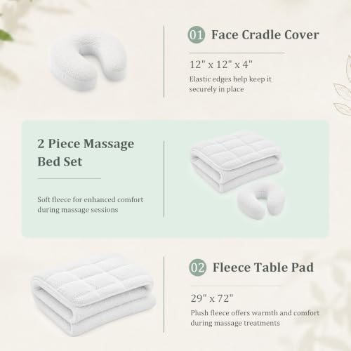 Fleece Massage Table Pad Set with Face Cradle Cover 29” W x 72” L, White - Image 2