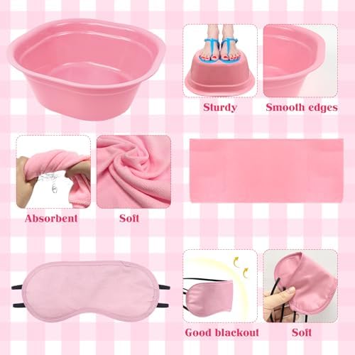 36 Pcs Kids Foot Spa Kit for Girls, Spa Party Supplies for Girls with 12 Pcs Foot Tub & 12 Pcs Pink Hand Towels & 12 Pcs Eye Masks for Girls Sleepover Slumber Party Supplies (Pink) - Image 3