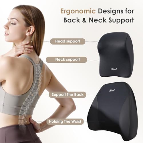FLORICH Upgraded 3-in-1 Memory Foam Car Seat Cushion Set with Lumbar Support & Neck Pillow, Washable Driving Seat Cushion for Back & Sciatica Pain Relief, Non-Slip Seat Cushion for Car, Office-Black - Image 3