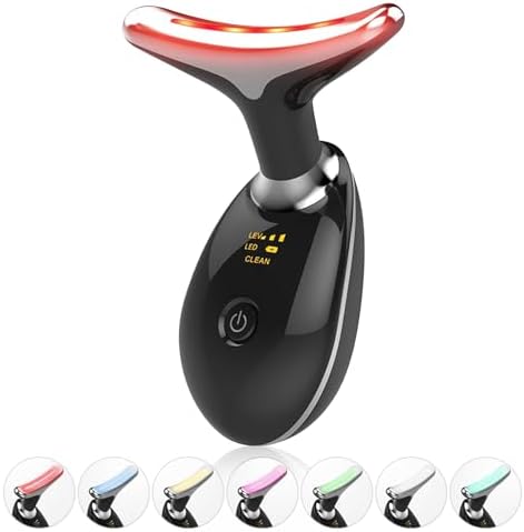 Portable Face Beauty Device, 7 Color Portable Face Massager Tool for Skin Care, Based on Triple Action LED, Thermal, and Vibration Technologies, at Home Skin Care Face Sculpting Tool(Glossy Black) by Unknown