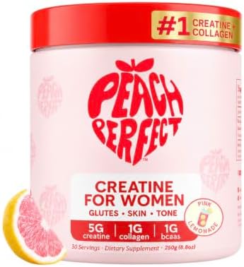 Peach Perfect Creatine for Women – Micronized Creatine Monohydrate Powder with BCAA & Collagen for Glute Strength Support, Boosts Energy, Focus, Strength, and Endurance – Pink Lemonade, 30 Servings by PeachPerfect