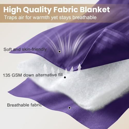 downluxe Queen Size Blanket with Satin Trim, Lightweight Down Alternative Blankets Queen Size for All Season, Machine Washable (Purple, 90x90 Inch) - Image 4