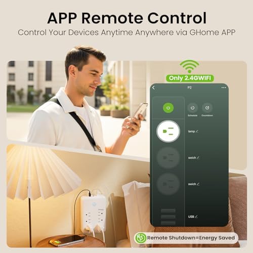 GHome Smart Plug Outlet Extender, USB Wall Charger with 3 Individual Smart Outlets and 3 Smart USB Ports, Works with Alexa Google Home, WiFi Power Strip for APP Control,15A/1800W - Image 3