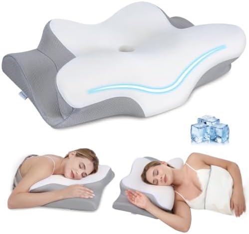Cervical Neck Pillow, Memory Foam Pillows for Neck and Shoulder Pain Relief, 2 Heights Ergonomic Pillow with Breathable Ice Silk Cover, Neck Support Pillow for Side Sleepers,White by Missleep