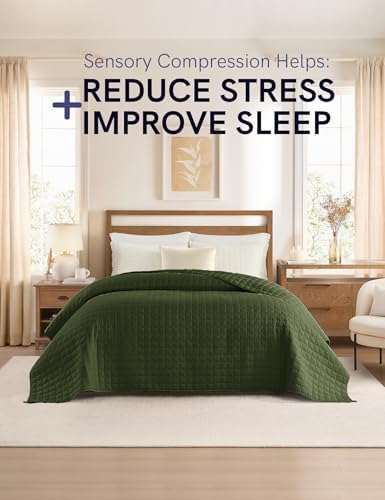 YnM Weighted Blanket, Soothing Cotton, Smallest Compartments with Glass Beads, Bed Blanket for One Person of 190lbs, Ideal for Queen or King Bed (60x80 Inches, 20 Pounds, Amy Green) - Image 2