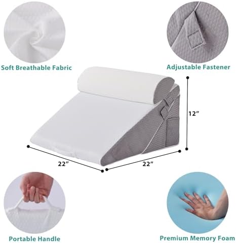 Bedluxe Wedge Pillow Set for After Surgery, Orthopedic Bed Wedge White/Grey - Image 5