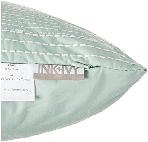 INK+IVY Cario Mid Century Modern Cotton Square Decorative Pillow Sofa Cushion Lumbar, Back Support, 18X18", Geometric Embroidery Blue - Image 3
