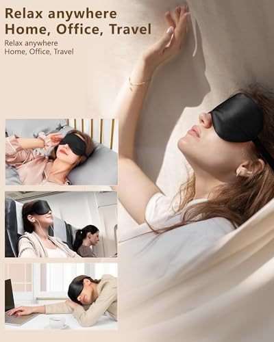 Silk Sleep Mask for Women and Men - Soft Breathable Organic Natural Mulberry Silk Fabric Blackout Eye Mask with Adjustable Straps No Pressure Eye Mask for Travel Essentials Gifts (Black) - Image 4