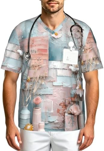 Men's Scrub Top,V-Neck Spill Wrinkle Resistant,3 Pockets-Ornate Scrapbook (4) by Unknown