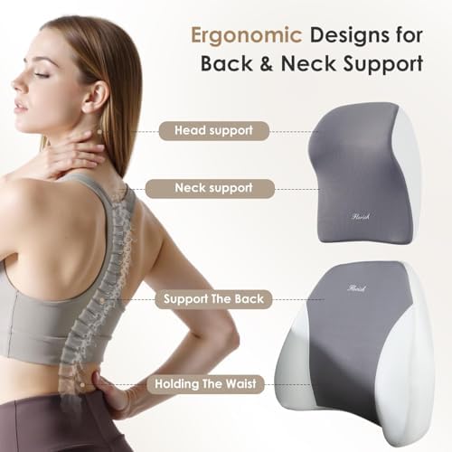 FLORICH Upgraded 3-in-1 Memory Foam Car Seat Cushion Set with Lumbar Support & Neck Pillow, Washable Driving Seat Cushion for Back & Sciatica Pain Relief, Non-Slip Seat Cushion for Car, Office-Gray - Image 3