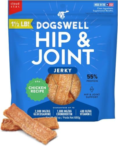 DOGSWELL Jerky Hip and Joint Dog Treats Grain Free Made in USA Only, Glucosamine and Chondroitin, 24 oz Chicken (Pack of 12) by Dogswell