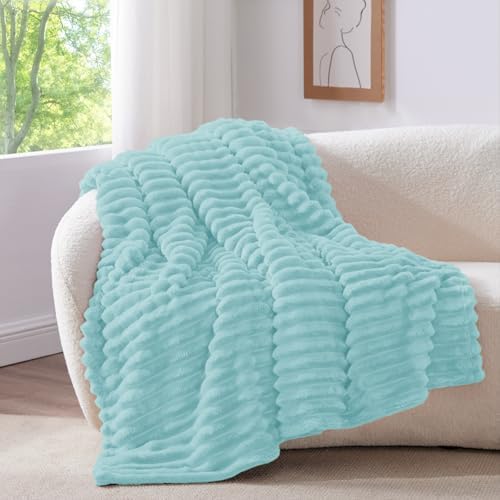 BEDELITE Ribbed Twin Blanket for Couch & Bed, Cloud Blue, 60"x80" - Image 2