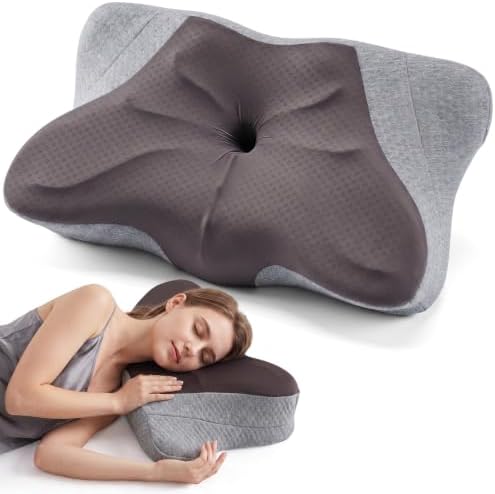 Sweetcrispy Queen Cervical Pillow for Neck and Shoulder - Ergonomic Memory Foam Pillows, Contour Side Sleeper for Adults, Cooling Orthopedic Neck Support for Back Stomach Sleepers, Middle Grey by Sweetcrispy