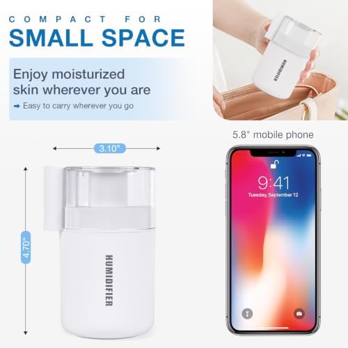 Mini Humidifier, Small Cool Mist Humidifier USB Personal Portable Quiet Table Desktop Humidifiers for Cooling Home Office Car Summer Travel (180ml, White) - Image 4