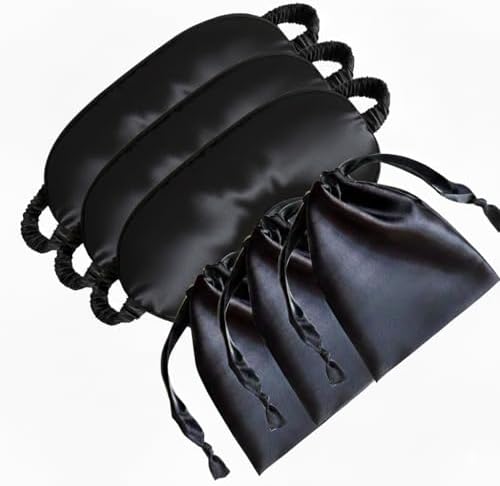 [3 Pack] QSYW Sleep Masks, Satin Eye Mask for Sleeping - Silky Eye Masks Bulk with Storage Bag & Elastic Strap,Black by QSYW