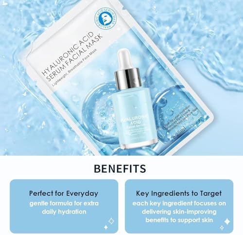 IREV Hyaluronic Acid Face Masks Skincare, Hydrating Facial Masks, Deep Moisturizing Face Mask for All Skin Types, Facial Sheet Mask for Women Skin Care, Smoothing Rejuvenating 10 Pack - Image 3
