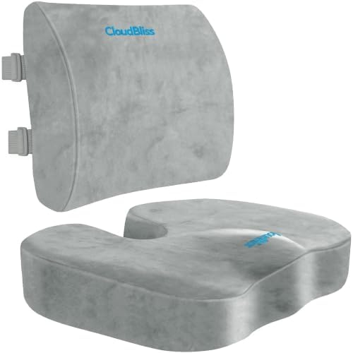 CloudBliss Ergonomic Seat Cushion & Lumbar Support Pillow Set, Light Grey by CloudBliss