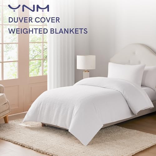 YnM Cotton Waffle Weave Duvet Cover for Weighted Blankets with 16 Strings (Coconut White, 80''x87'') - Image 2